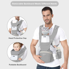 Ocanoiy grey hip-seat position provides ergonomic support for baby and parent