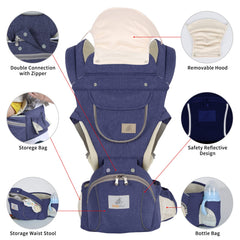 Ocanoiy baby hip seat carrier, back view, secure wrap and comfortable back support.