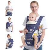 Ocanoiy baby hip seat carrier, front view, ergonomic support for parent and baby during daily tasks.