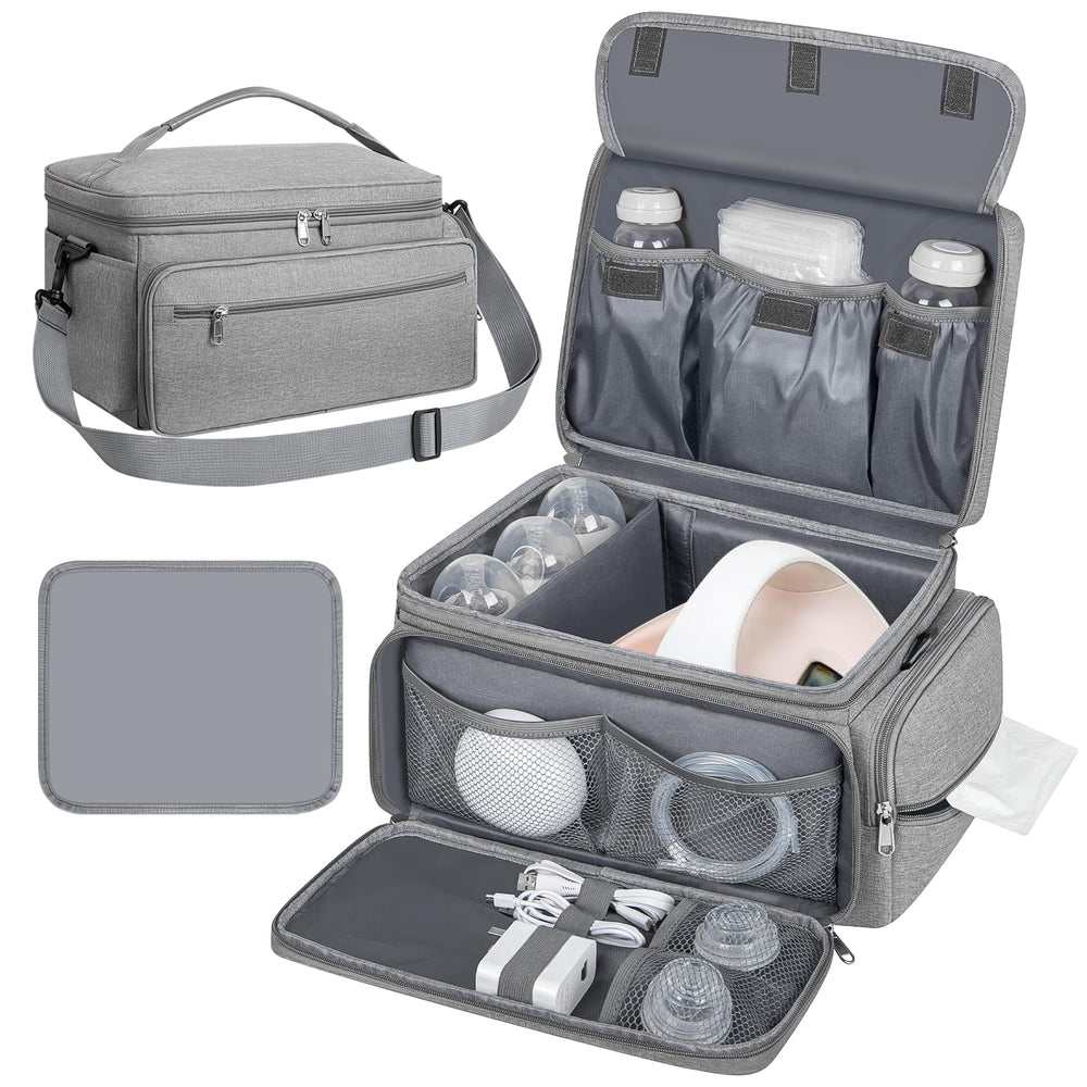 OCKLILY breast pump bag with S1/S2 and bottles organized for travel.