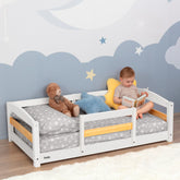 Ocodile Toddler Bed with Rails, front view, promotes safe independent sleep.
