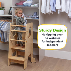 OCODILE standing tower shows wide anti-tip base stabilizing on floors like wood or tile.