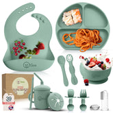 O'doe 11-piece feeding set with suction plate for mess-free self-feeding.