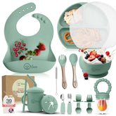 O'doe 17-piece baby feeding set laid out for self-feeding exploration.