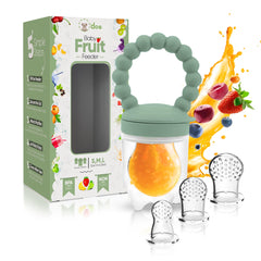 O'doe baby food feeder set shown with complete feeding kit for fruit introductions.