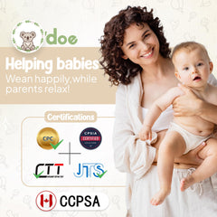O'doe baby bib and sippy cup for easy self-feeding.