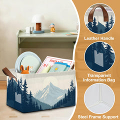 Oeaskly blue misty forest bin in nursery organization for toys and blankets.