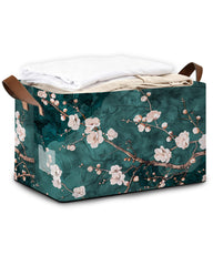 Oeaskly Plum Blossom storage bin with handles for easy transport and organized shelves.