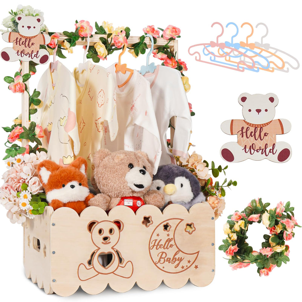 OFUSUY wooden baby shower crate closet with bear design for organized nursery storage.