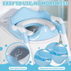OHKIDS adjustable height levels image demonstrates universal fit for most toilets.