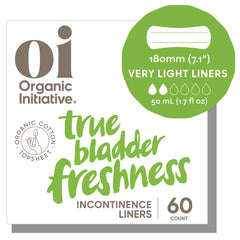 Oi Organic Initiative liner topsheet close-up showing breathable, hypoallergenic cotton for sensitive skin comfort.