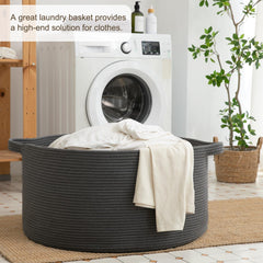 OIAHOMY 105L blanket basket in living room shows versatile storage options