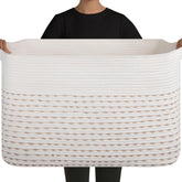 OIAHOMY 108L blanket basket in light yellow and white, spacious storage for throws and pillows