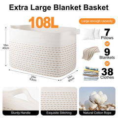 OIAHOMY 108L rectangle basket made of natural cotton rope, no chemical odor