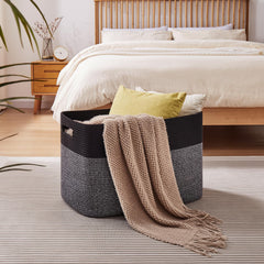 OIAHOMY 108L blanket basket side view with durable handles.