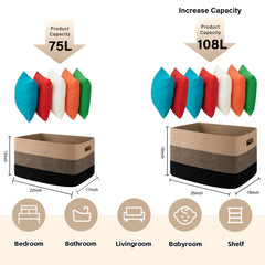 OIAHOMY 108L basket storing blankets highlights soft cotton and ample capacity.