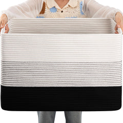 OIAHOMY 108L large cotton rope basket for rectangle storage and blankets