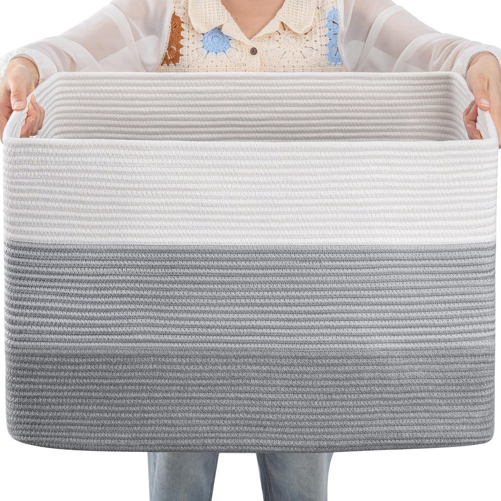 OIAHOMY 108L rectangle grey basket, front view, ideal for blanket storage