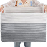 OIAHOMY 108L rectangle grey basket, front view, ideal for blanket storage