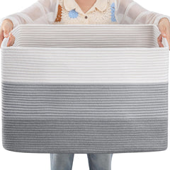 OIAHOMY 108L rectangle grey basket, front view, ideal for blanket storage