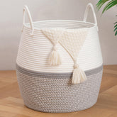 OIAHOMY 60L blanket basket with handle for easy transport and room organization.