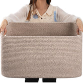 OIAHOMY 75L large woven cotton rope basket for blankets and toys, durable storage.