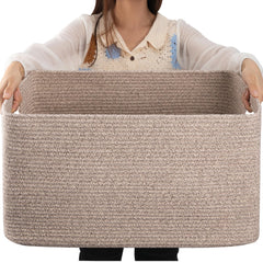 OIAHOMY 75L large woven cotton rope basket for blankets and toys, durable storage.