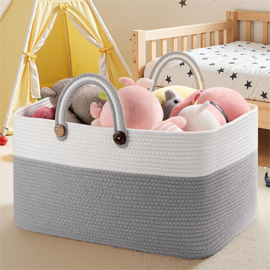 OIAHOMY blanket basket gradient grey with white for stylish storage.