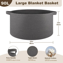 OIAHOMY blanket basket front with handles for easy lifting and transport.