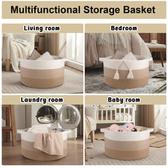 OIAHOMY 90L large-capacity basket holds blankets, pillows, and toys for multi-room organization.
