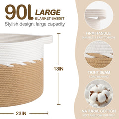 OIAHOMY 90L blanket basket in living room showing spacious organization