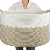 OIAHOMY 90L blanket basket in the living room for clutter-free storage.