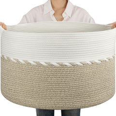 OIAHOMY 90L blanket basket in the living room for clutter-free storage.