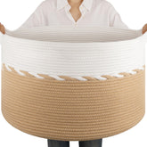 OIAHOMY 90L blanket basket yellow-white front view for easy storage