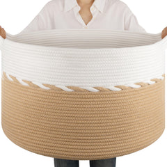 OIAHOMY 90L blanket basket yellow-white front view for easy storage