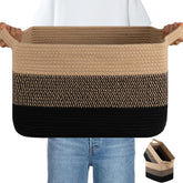 OIAHOMY three-pack woven basket set shown folded, ready to organize.
