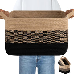 OIAHOMY three-pack woven basket set shown folded, ready to organize.