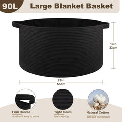 OIAHOMY blanket basket close-up highlighting cotton rope weave