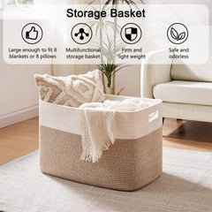 OIAHOMY 108L basket keeps blankets and pillows organized in living spaces