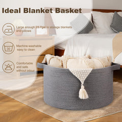 OIAHOMY 90L basket ideal for blankets and pillows in living rooms, bedrooms, and play areas.