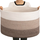 OIAHOMY blanket basket front view in gradient brown for elegant living room storage