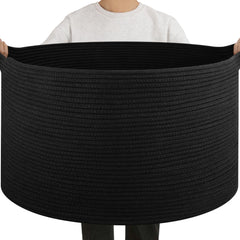 OIAHOMY blanket basket in living room showing large 90L storage for blankets