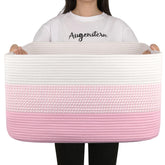 OIAHOMY blanket basket pink and white front view for large blanket storage