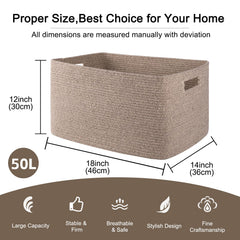 OIAHOMY brown variegated rope basket blends with home decor.