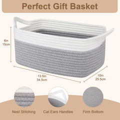OIAHOMY cat ear handles basket in grey and white, easy carry