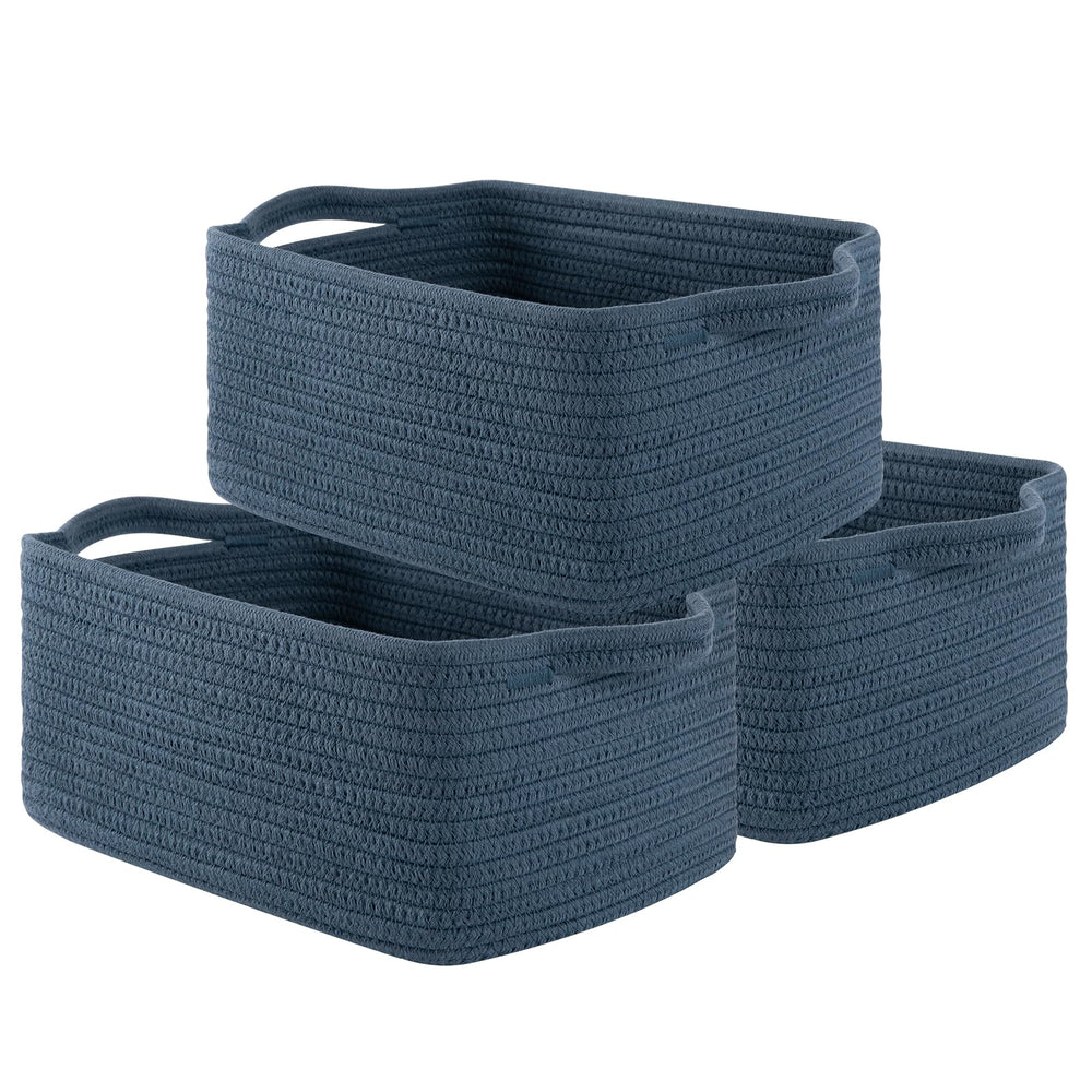 OIAHOMY cotton rope basket blue rectangle front view for stylish storage