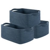 OIAHOMY cotton rope basket blue rectangle front view for stylish storage