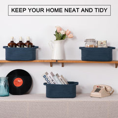 OIAHOMY blue rectangle basket with handles shows easy carrying