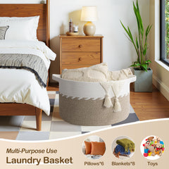 OIAHOMY cotton rope basket that folds flat for space saving storage.