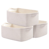 OIAHOMY cotton rope storage baskets in rectangle shape, soft texture, ideal for tidy shelves.